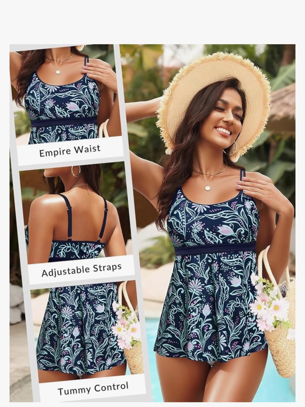 NWT XXL Younique Blue Floral Tankini Top!